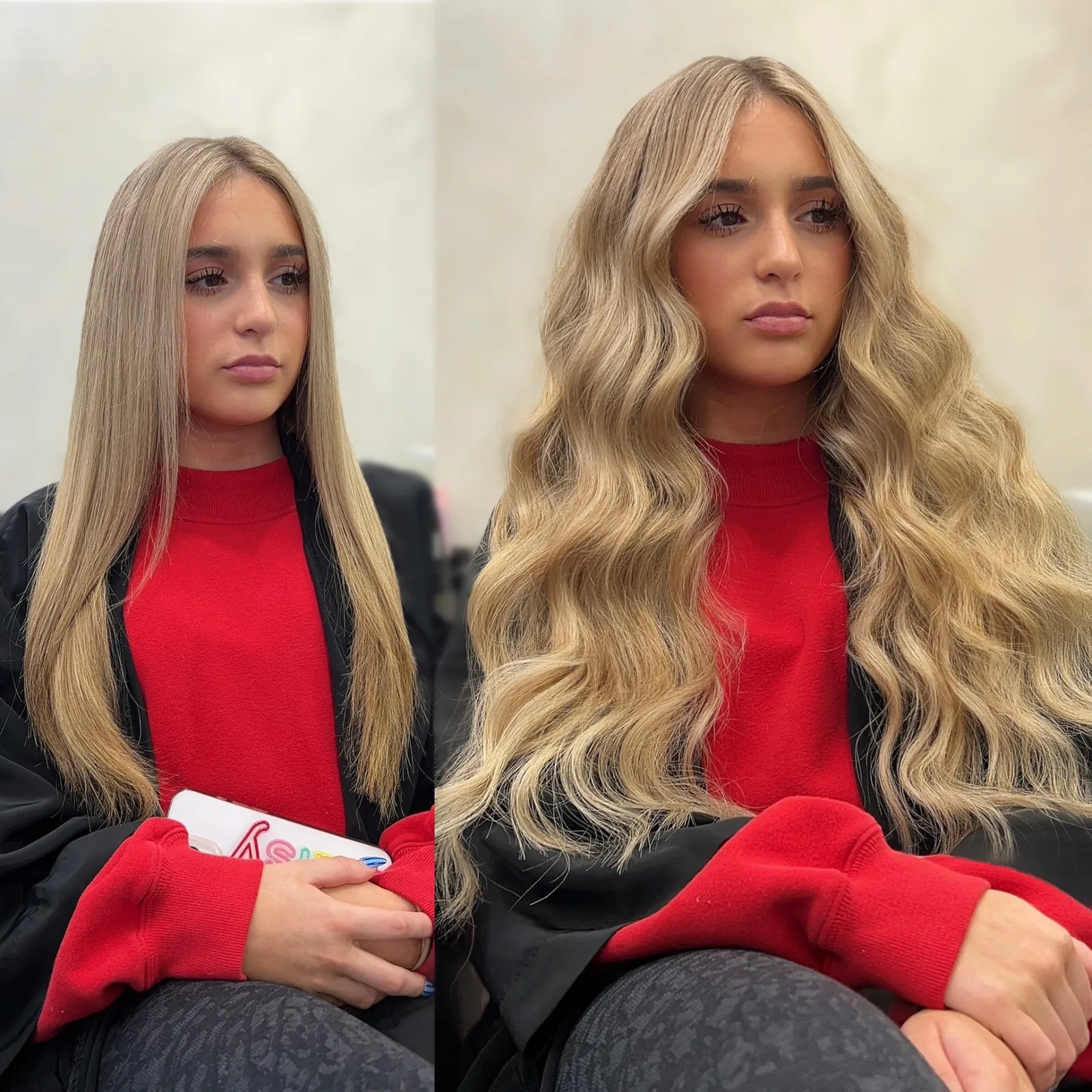Long blonde waves with seamless hand-tied weft extensions, Baton Rouge — @infinitehairstudiobr
