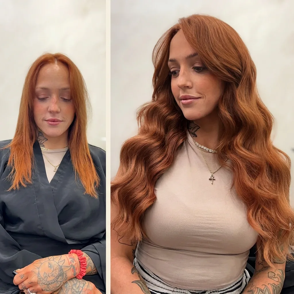 Copper red color transformation with dimensional tones — luxury hair color at Infinite Hair Studio, Baton Rouge LA